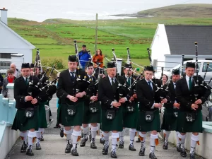 Keel Pipe Band at church 21st century